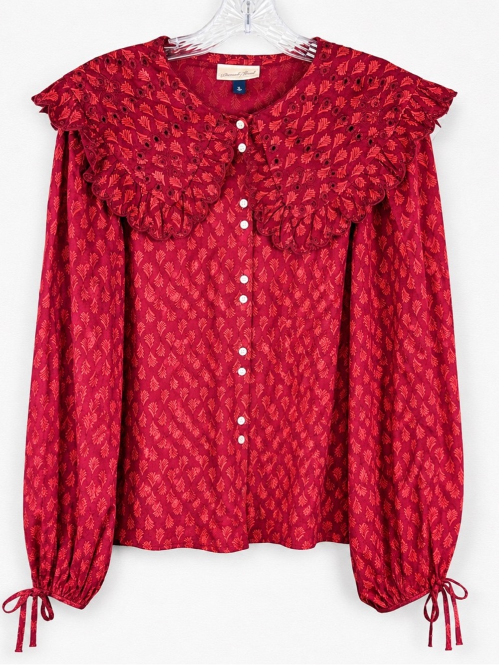 Universal Thread Ruffle Collar Blouse XL Red Pink Boho Prairie Top